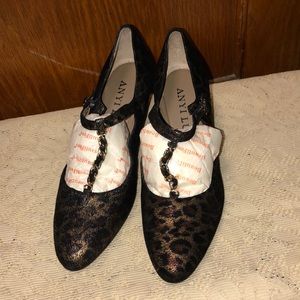 Anyi Lu Women’s Black Leopard Print Wedge Shoes